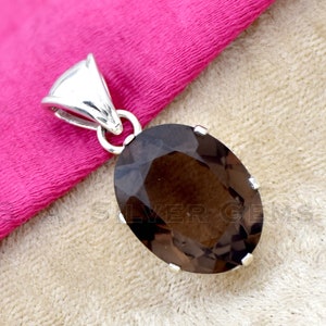 Natural Smoky Quartz Prong Set Necklace Pendant | 925 Sterling Silver Oval Cut Gemstone Pendant | Bridal Wedding Jewelry For Women Gift Idea