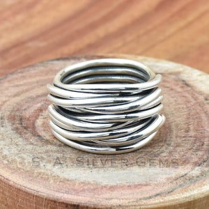 Silver Band, Sterling Silver Ring, Oxidized, Gift for Her, Wire Ring, Wide Band Ring, 925 Sterling Ring, Handmade Ring,  Free Shipping