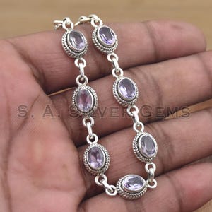 Amethyst Armband, 925 Sterling Silber Armband, handgemachtes Silber Armband, verstellbares Armband, Hochzeitsgeschenk Armband, Edelstein Armband