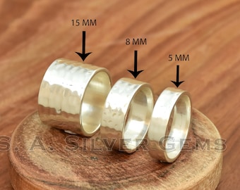Hammered 925  Sterling Silver Wide Band Ring: Statement Jewelry