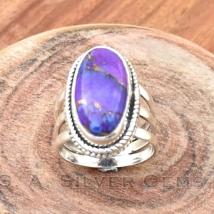 Purple Copper Turquoise Ring: 925 Sterling Silver Band