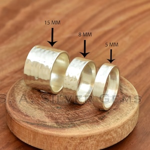 Hammered 925  Sterling Silver Wide Band Ring: Statement Jewelry