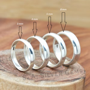 Sterling Silber Comfort Fit 2mm 3mm 4mm 5mm 6mm 7mm 8mm Hochzeit Band Versprechen, Half Dome Verlobungsring Daumen Toe Midi Minimalistisch Größen 4-14 Bild 1