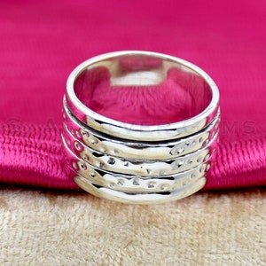Handmade 925 Sterling Silver Spinner Ring: Wide Band Meditation Fidget Ring