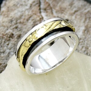 Handmade 925 Sterling Silver Spinner Ring: Two Tone Brass Meditation Ring