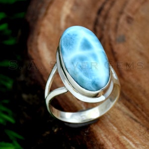 Natural Larimar Ring, 925 Sterling Silver Ring, Handmade Ring, Statement Ring, Rare Gemstone Ring, Anniversary Ring, Gift For her
