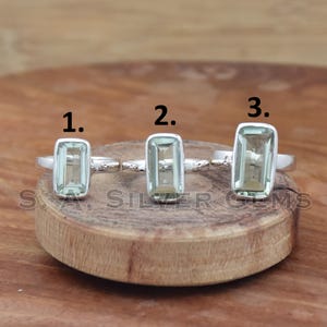 Green Amethyst 925 Sterling Silver Ring: Baguette Cut Gemstone