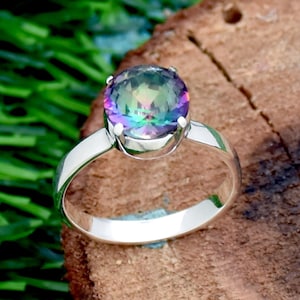 Mystic Topaz 925 Sterling Silver Ring: Boho Statement Jewelry