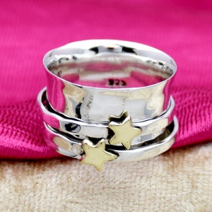 Spinner Ring, Sterling Silver Ring, Handmade Ring For Woman, Meditation Ring, Star Spinner Ring, Wide band silver jewelry, Gift For Her