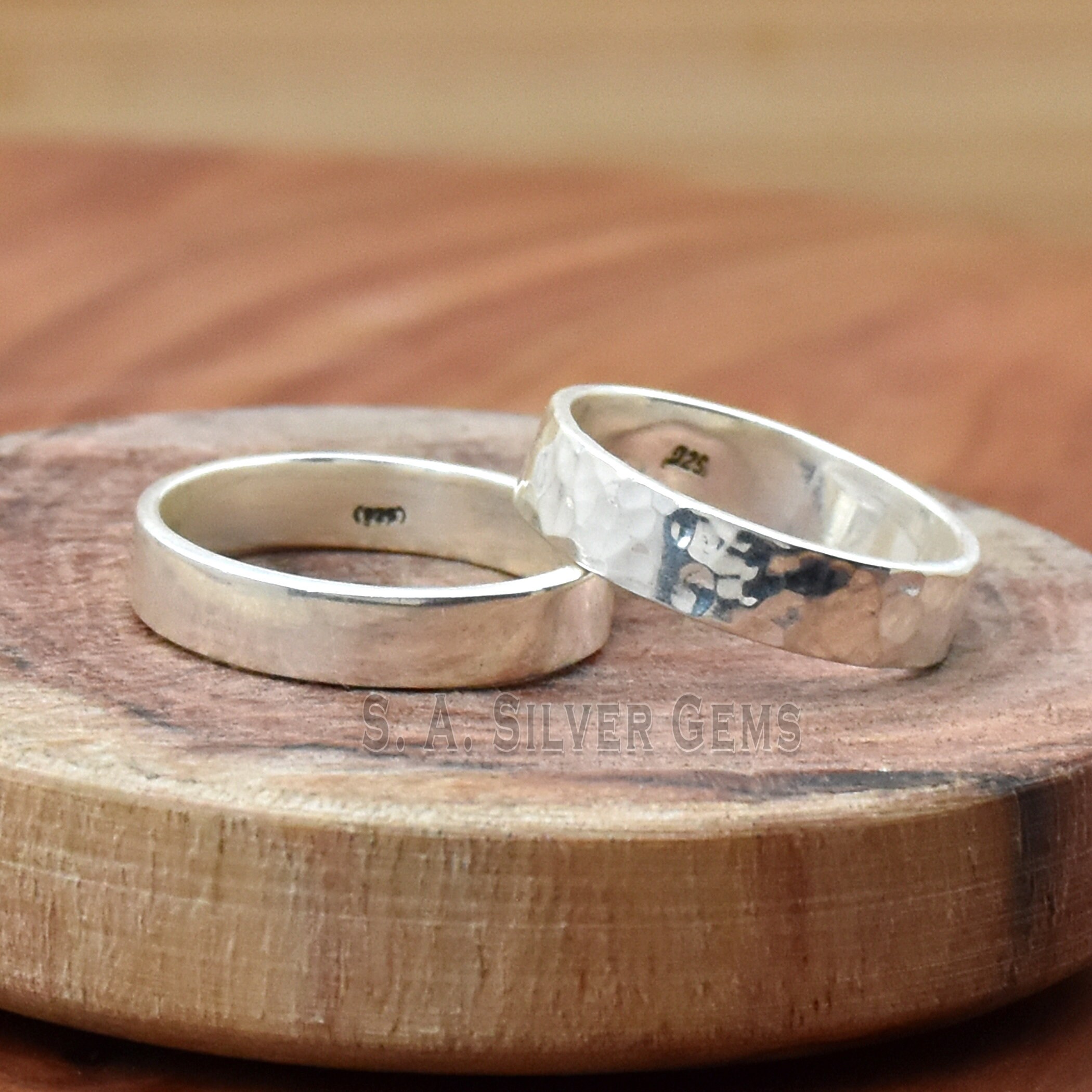 Anillo De Plata De Ley Con Textura De Martillo Hecho A Mano - Banda De 4 Mm, Regalo Elegante Para Mujer, Talla 10