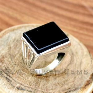 Handmade Black Onyx 925 Sterling Silver Mens Ring: Boho Statement Ring