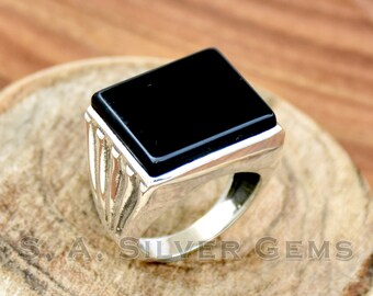 Handmade Black Onyx 925 Sterling Silver Mens Ring: Boho Statement Ring