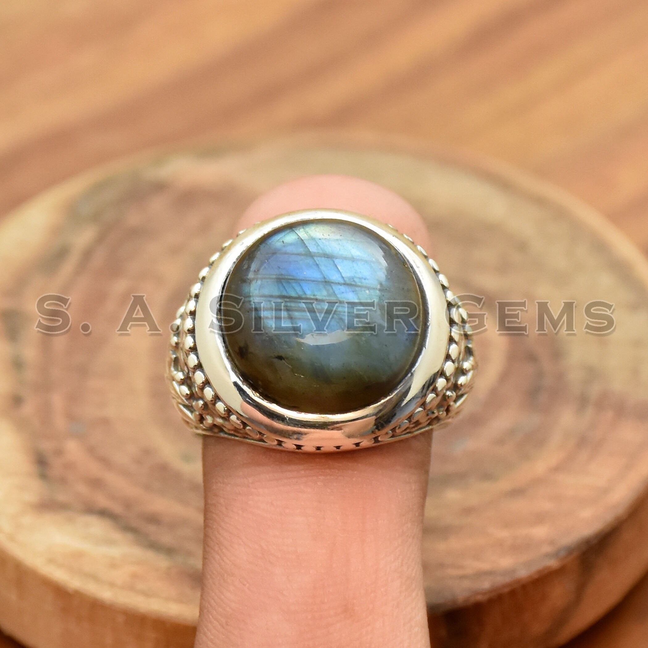 ハンドメイドのラブラドライト925スターリングシルバーリング