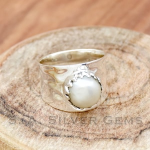 Biwa Pearl Ring, Wide Band Ring, 925 Sterling Silver Ring, Fresh Water Pearl Ring, Wedding Ring, Anniversary Ring, Dainty Ring, Gift For Her