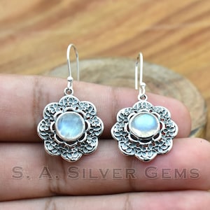 Rainbow Moonstone Earring, 925 Sterling Silver Earring, Dangle Earring, Handmade Earring, Moonstone Jewelry, Gemstone Earring, Women Earring