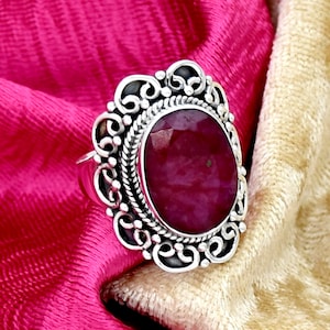 Indian Ruby Ring, 925 Sterling Sliver Ring, Handmade Filigree Ring, Statement Ring, Bohemian Ring, Anniversary Ring, Gemstone Ring For Gift