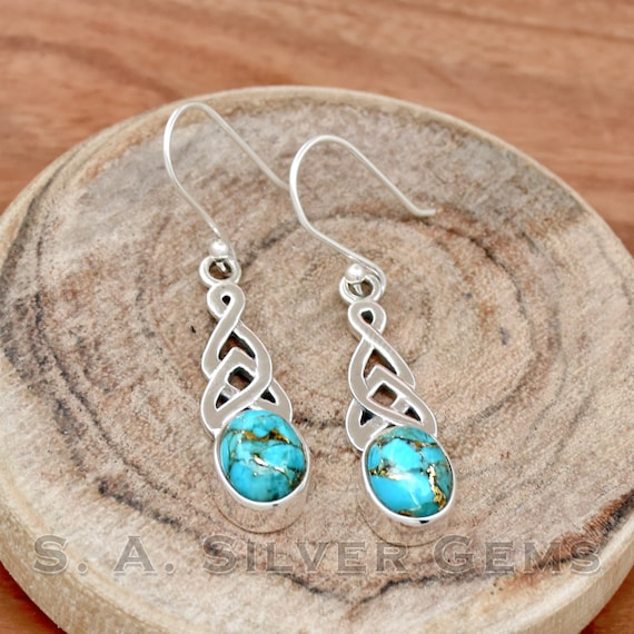 Orecchini Boho In Bronzo Turchese, Goccia Lunga, Cerchio - Foto 11