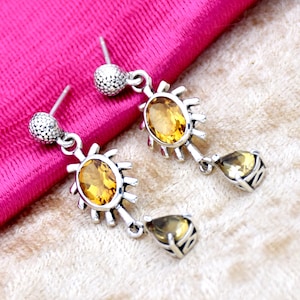 Natural Citrine Earrings, 925 Sterling Silver, November Birthstone, Citrine Gemstone Earring Stud earrings Rare Earring For Her, Free Ship
