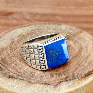 Lapis Mens Ring, 925 Sterling Silver Men&#39;s Ring, Handmade Mens Ring, Lapis Ring, Gemstone Ring, Statement Ring, Cabochon Ring, Gift for Him