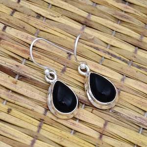 Black Onyx Earring, 925 Sterling Silver Earring, Natural Black Onyx Earring, Black Onyx Drop Earrings, Onyx Dangle Earring, Gift For Her