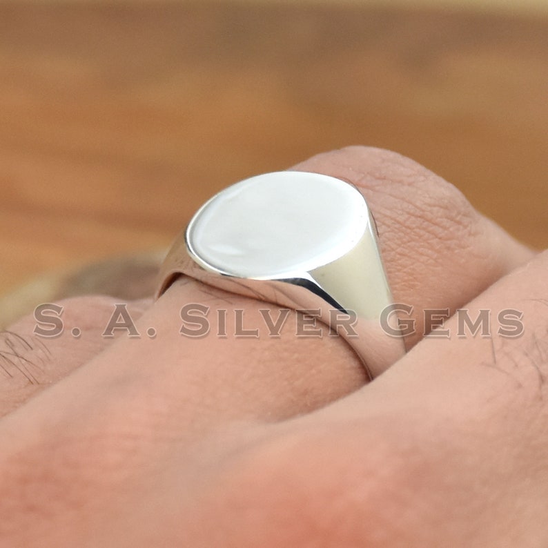 Solide 925 sterling zilveren ovale zegelring, gladde effen top zegelring, platte ring, herenring, massieve bandring, statement ring, unisex ring afbeelding 4