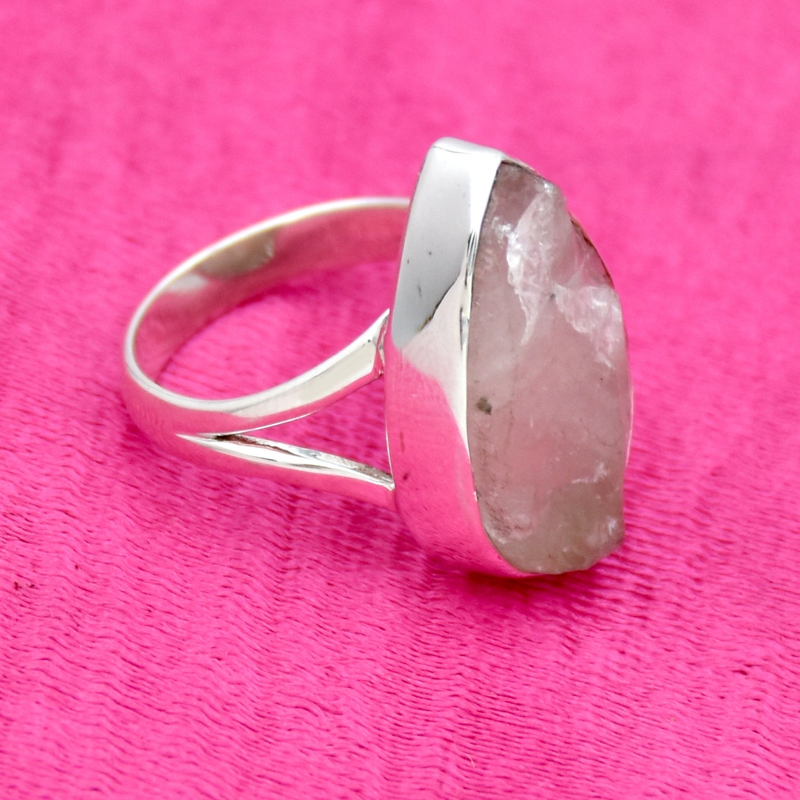 Raw Rose Quartz Ring 925 Sterling Silver Ring handmade