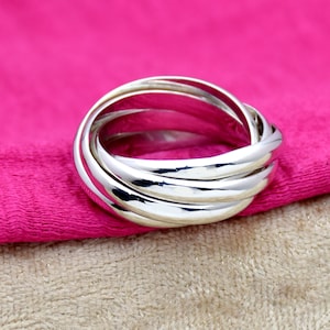 Bague cinq anneaux 2,5 mm, bague sterling 925, bague agrafée, bague en argent, bague multi-anneaux, anneau à rouler, cadeau de bijoux fait main pour elle