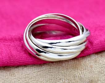 2.5 mm Five Band Ring, 925 Sterling Ring, interlocked Ring, Silver Ring, Multi Band Ring, Rolling Ring, Handmade Jewelry Gift For Her