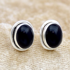 Black Onyx Stud Earring, 925 Sterling Silver Stud, Handmade Stud Earring, Boho Earring, Onyx Earring, Gemstone Stud Earring, Gift For Her