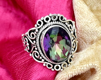 Handmade Mystic Topaz Ring: Filigree 925 Sterling Silver Anniversary Jewelry