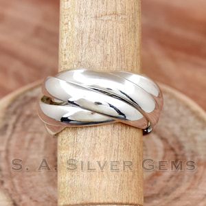 Bague cinq rangs 5 mm, bague sterling 925, anneau entrelacé, bague en argent faite main, bague multi-rangs, anneau à cinq rouleaux, bijoux faits main