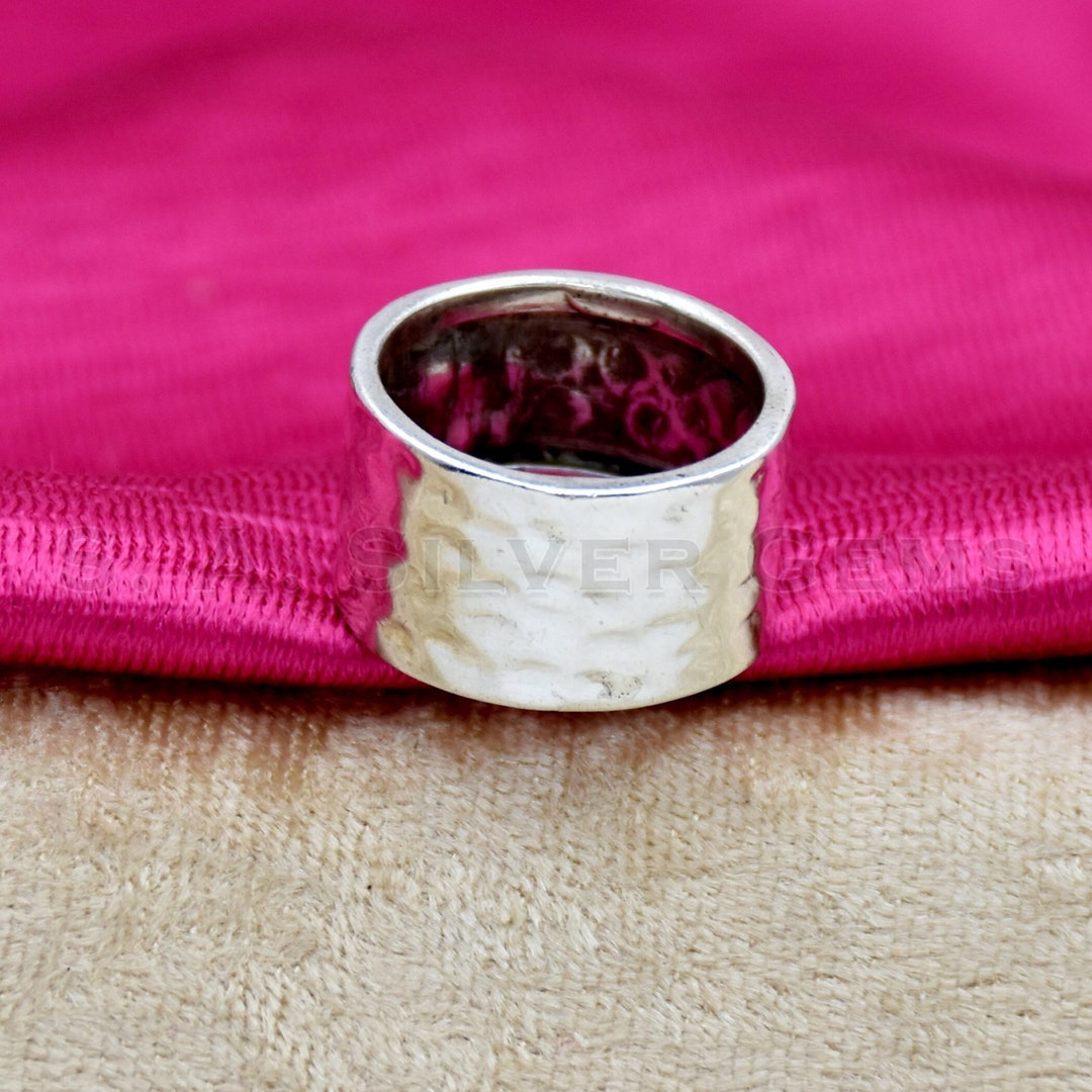 Hammered 925 Sterling Silver Wide Band Ring - 10mm - Etsy