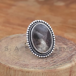 Handmade Lodolite Quartz Ring: 925 Sterling Silver, Natural Garden Stone