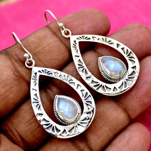 Rainbow Moonstone Earring, 925 Sterling Silver Earring, Handmade Summer Jewelry, Gemstone Earrings, June Birthstone