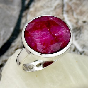 Indian  Ruby Ring, 925 Sterling Silver Ring, Pink Gemstone Ring, Statement Ring, Stackable Ring,  Anniversary Ring Handmade Jewelry For Her