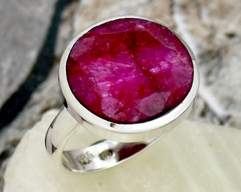 Anillo de rubí indio, anillo de plata de ley 925, anillo de piedra preciosa rosa, anillo de declaración, anillo apilable, anillo de aniversario joyería hecha a mano para ella