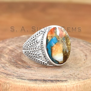Oyster Copper Turquoise Ring, 925 Sterling Silver Ring, Men's Ring, Gemstone Ring, Handmade Ring, Designer Ring, Anniversary Gift Ring