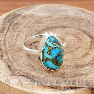 Blue Copper Turquoise Ring, 925 Sterling Silver Ring, Handmade Ring, Copper Turquoise Ring, Turquoise Ring, Handmade Jewelry For Her