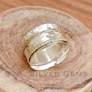 Spinner Silberring, zweifarbiger Ring, 925 Sterlingsilber Ring, handgemachter Spinner Ring, Meditation Ring, Statement Ring, Unisex Spinner Ring