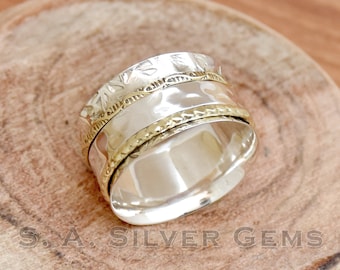 Anello girevole in argento sterling 925 fatto a mano: anello da meditazione bicolore
