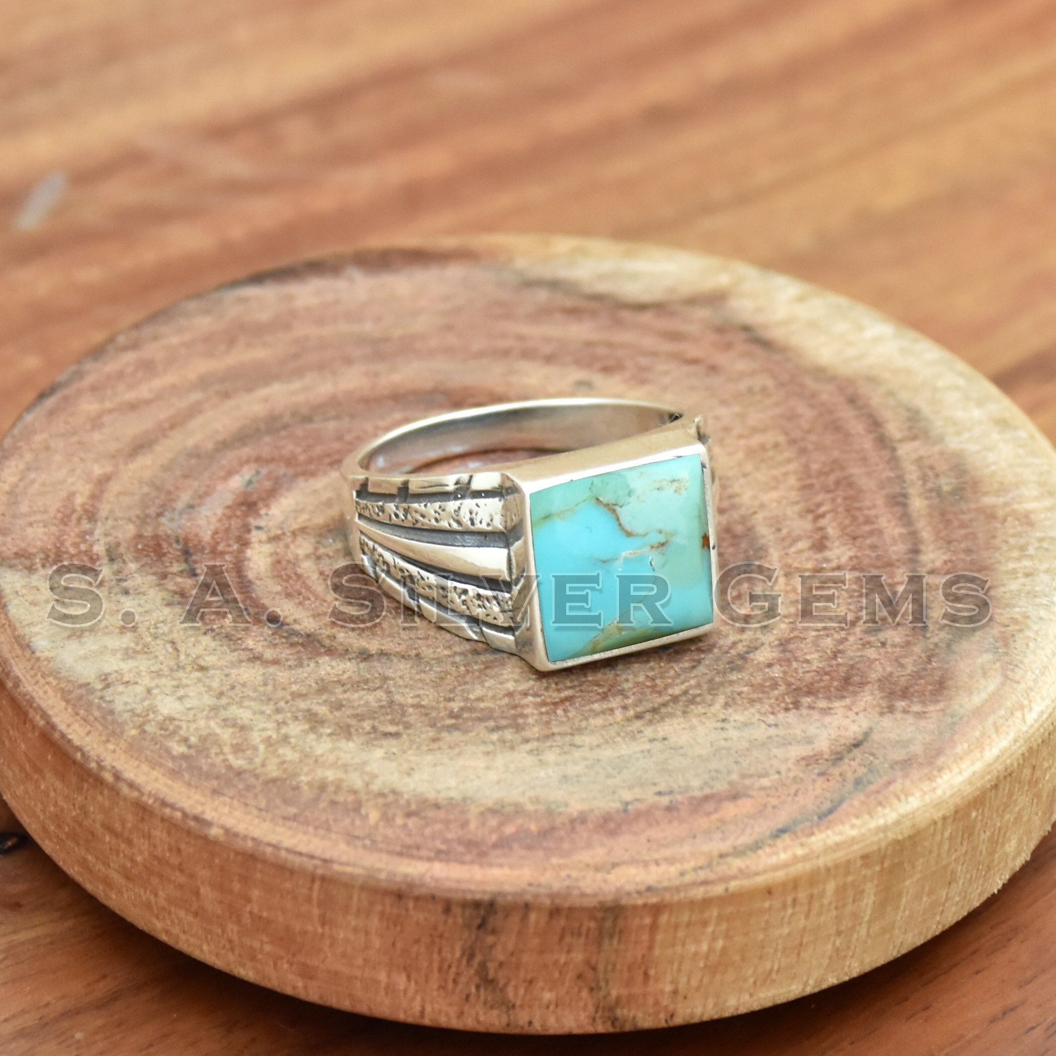 Handmade Mohave Turquoise Ring: Square 925 Sterling Silver Band - Etsy