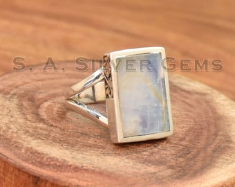 Rainbow Moonstone Ring, 925 Sterling Silver Ring, June Birthstone Ring, Ring for Women, Handmade Jewelry, Gemstone Ring, Designer Band Ring