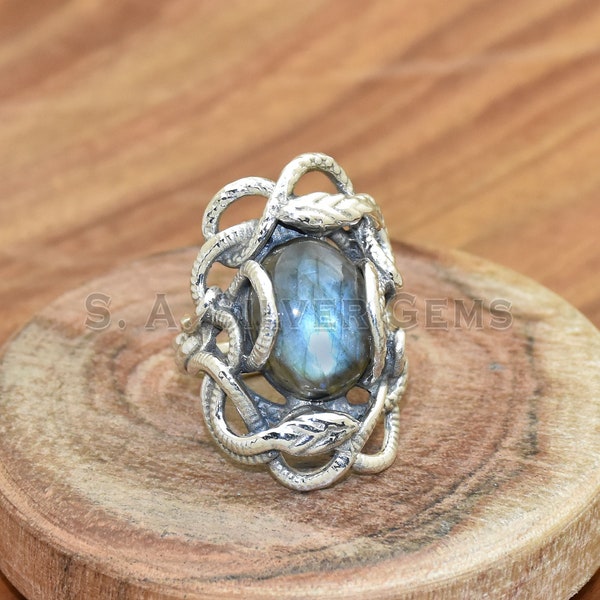 A+++ Natural Labradorite Ring, 925 Silver Ring, Snake Ring, Thumb Ring, Handmade Gemstone Ring, Labradorite Gemstone Ring, Party wear Ring