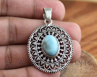 ラリマーペンダント：925スターリングシルバーフィリグリー、ドミニカ