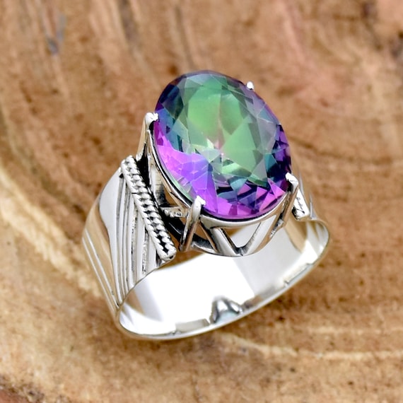 Mystic Topaz Men's Ring In 925 Sterling Silver Turkish Jewelry All Size - Foto 5