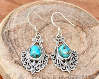 Orecchini in argento sterling 925 con turchese: orecchini pendenti boho fatti a mano