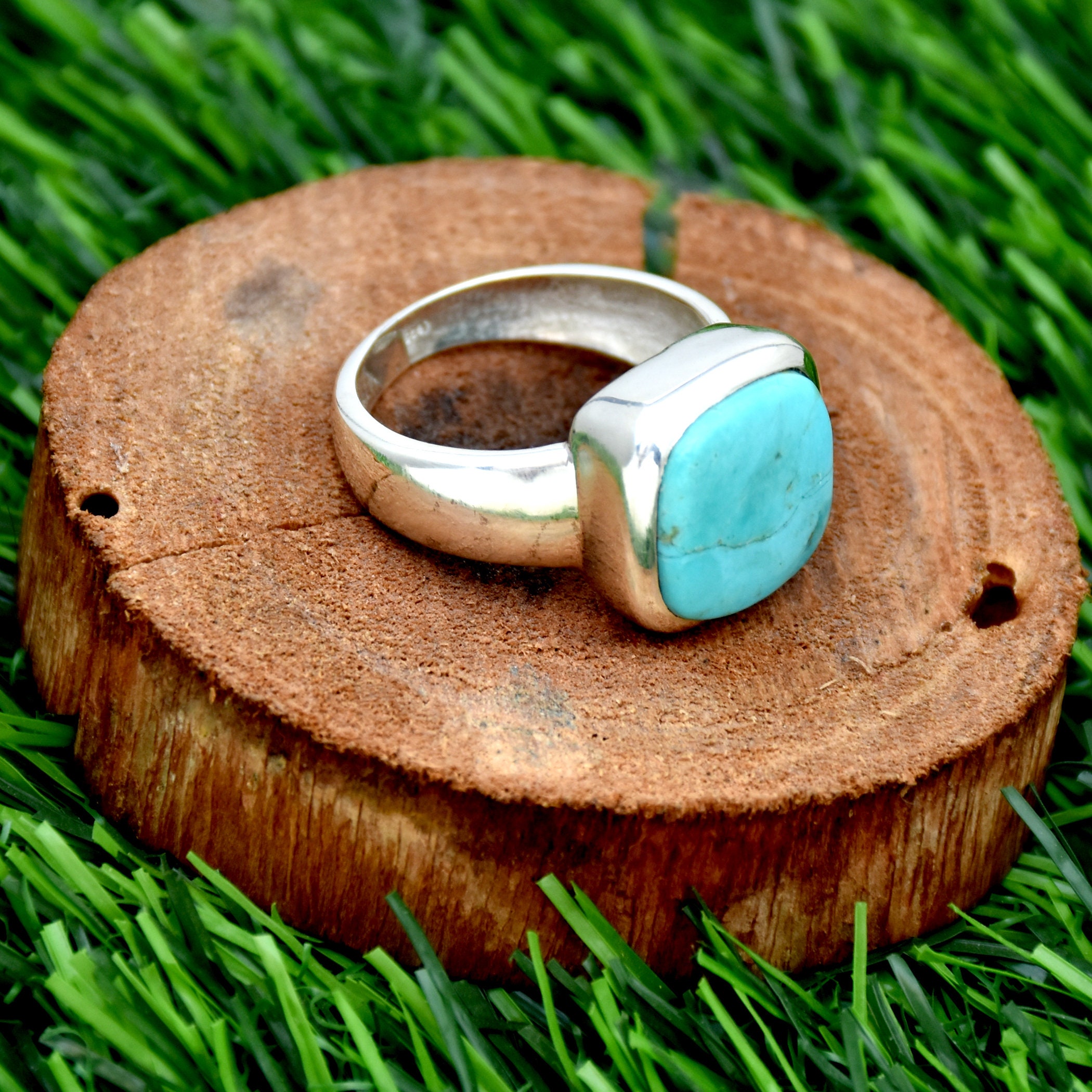 Handmade Mohave Turquoise Ring: 925 Sterling Silver Cushion Statement ...