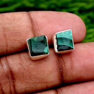 Malachite stud Earrings, 925 Sterling Silver Earrings, Handmade Earrings for Women, Statement Earrings, Natural Raw Malachite Earrings