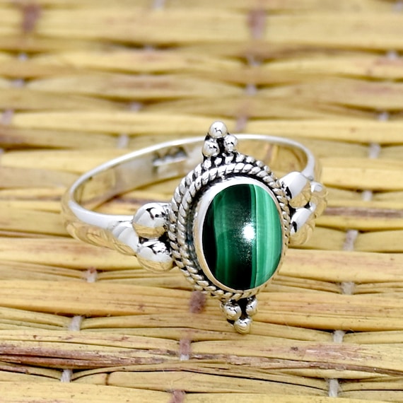 Malachite Ring: Handmade 925 Sterling Silver Boho Jewelry