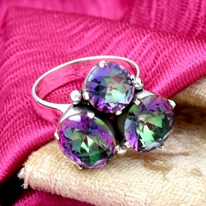 Designer Mystic Topaz Ring, 925 Sterling Silver Ring, Handmade Ring, Statement Ring, Silver Boho Ring, Gift for her, Anniversary Ring